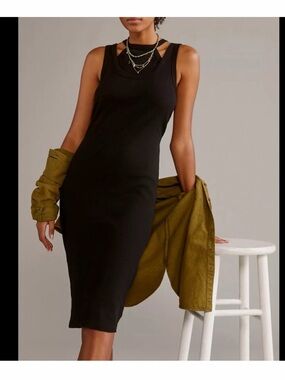 Anthropologie T.La Black Sleeveless Ribbed Layered Tank Dress-XL